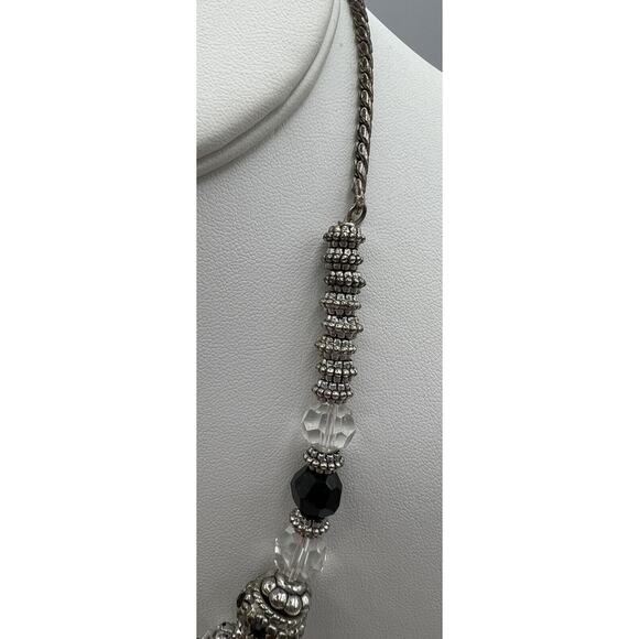 Necklace Silver Plated Black Glass Acrylic Geometric Shapes 18" Lobster Claw - Picture 4 of 6